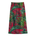 Pineapple Leaves Hawaii Pattern Print Cotton Front Slit Maxi Skirt