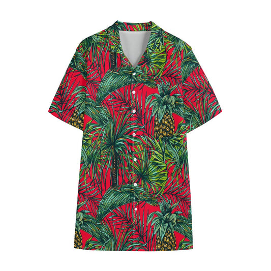 Pineapple Leaves Hawaii Pattern Print Cotton Hawaiian Shirt
