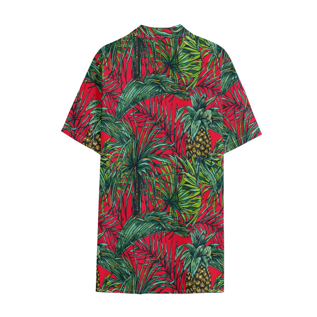 Pineapple Leaves Hawaii Pattern Print Cotton Hawaiian Shirt