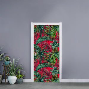 Pineapple Leaves Hawaii Pattern Print Door Sticker