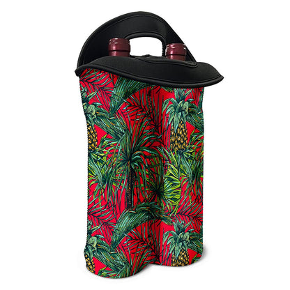 Pineapple Leaves Hawaii Pattern Print Double Neoprene Wine Tote