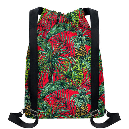 Pineapple Leaves Hawaii Pattern Print Drawstring Backpack