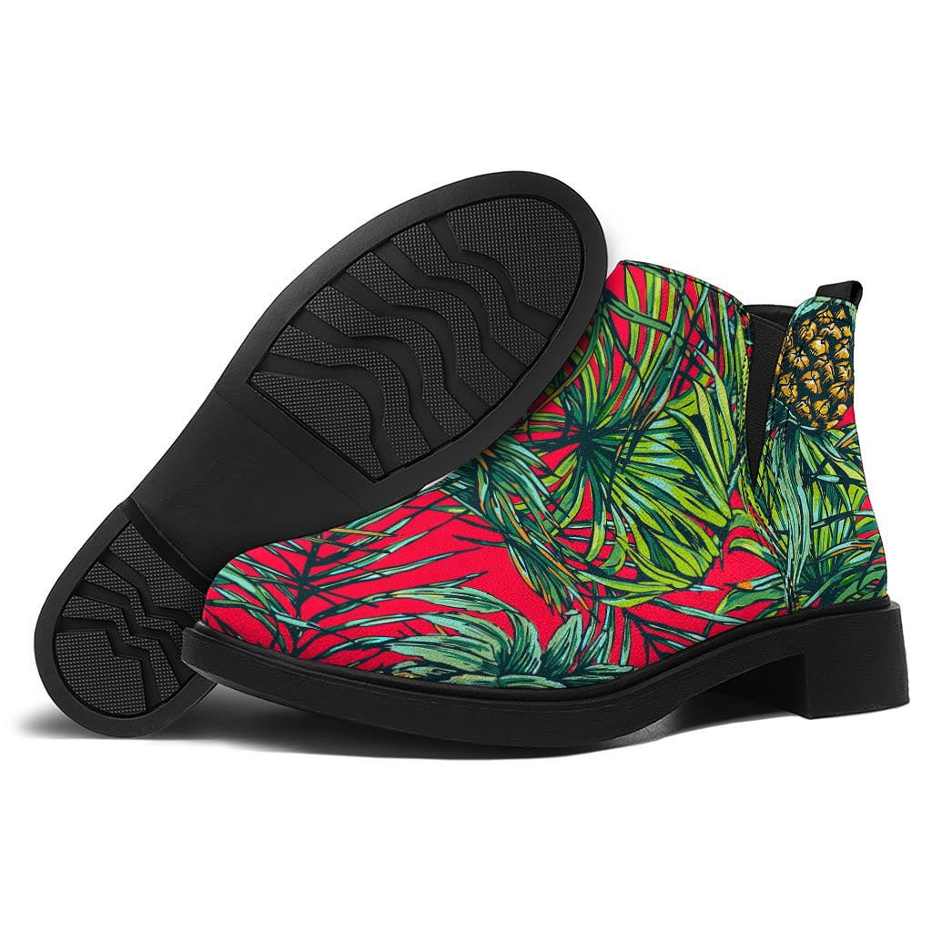 Pineapple Leaves Hawaii Pattern Print Flat Ankle Boots