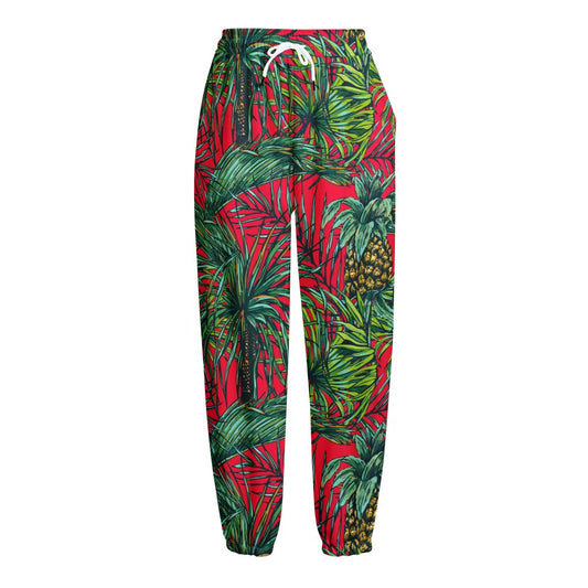 Pineapple Leaves Hawaii Pattern Print Fleece Lined Knit Pants