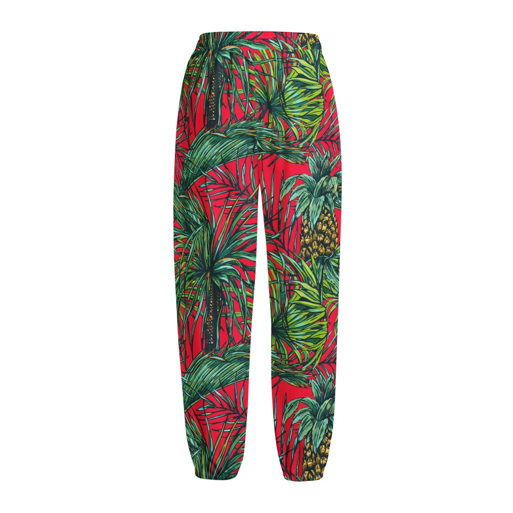 Pineapple Leaves Hawaii Pattern Print Fleece Lined Knit Pants