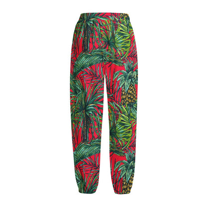 Pineapple Leaves Hawaii Pattern Print Fleece Lined Knit Pants