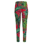 Pineapple Leaves Hawaii Pattern Print High-Waisted Pocket Leggings