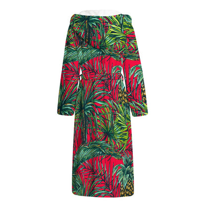 Pineapple Leaves Hawaii Pattern Print Hooded Bathrobe