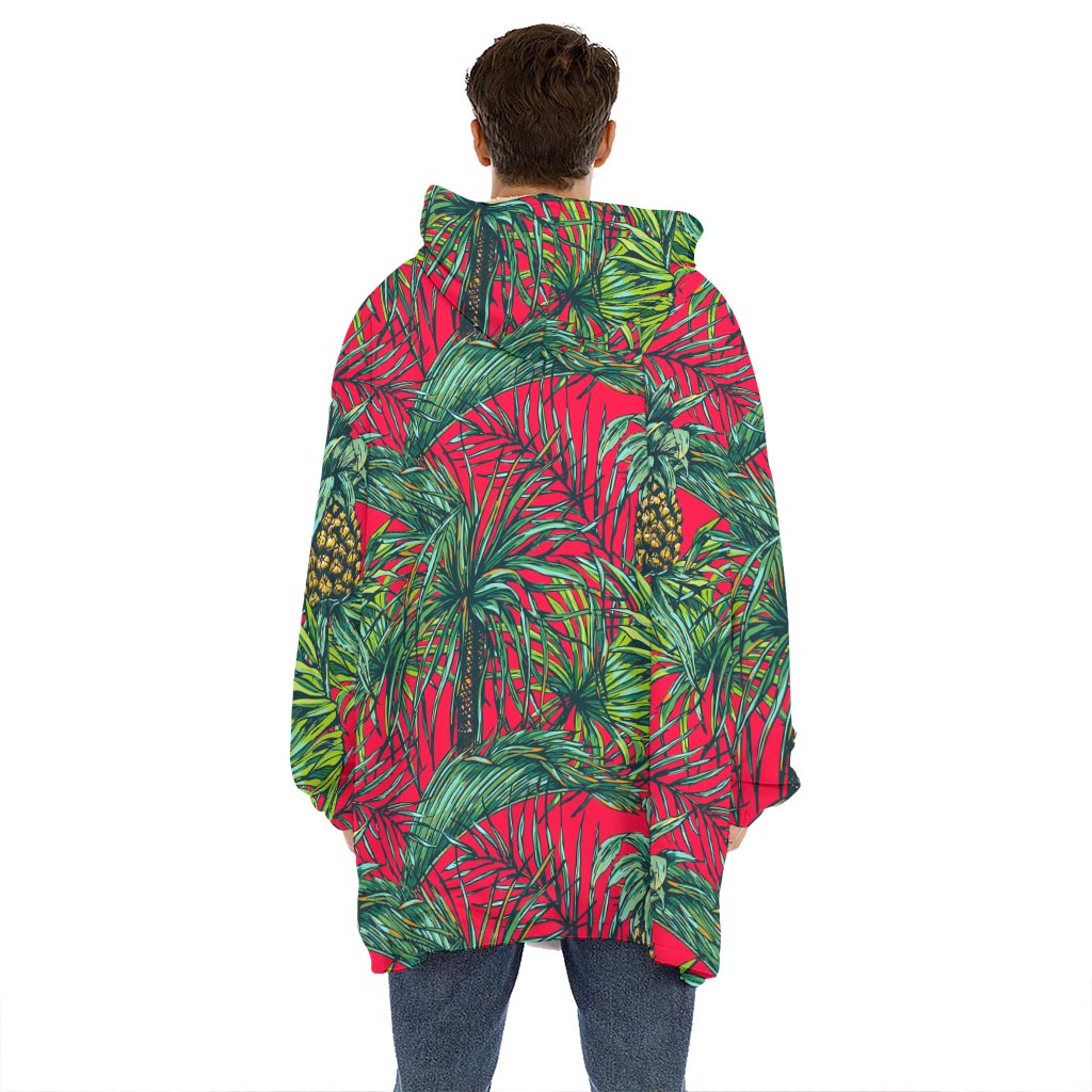 Pineapple Leaves Hawaii Pattern Print Hoodie Blanket