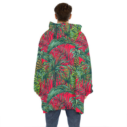 Pineapple Leaves Hawaii Pattern Print Hoodie Blanket