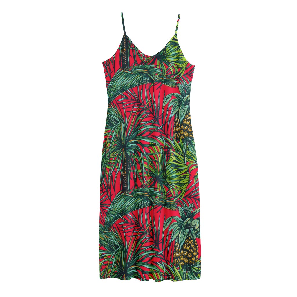 Pineapple Leaves Hawaii Pattern Print Jersey Midi Cami Dress
