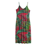 Pineapple Leaves Hawaii Pattern Print Jersey Midi Cami Dress