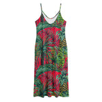 Pineapple Leaves Hawaii Pattern Print Jersey Midi Cami Dress