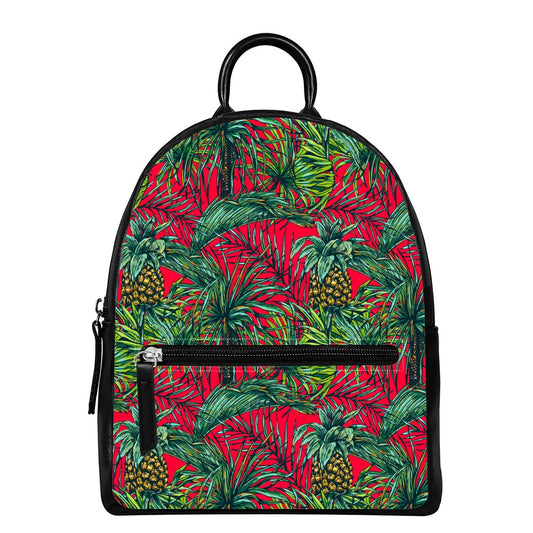 Pineapple Leaves Hawaii Pattern Print Leather Backpack