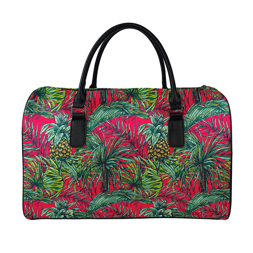 Pineapple Leaves Hawaii Pattern Print Leather Duffle Bag