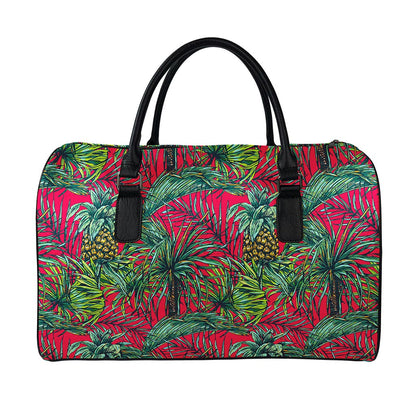 Pineapple Leaves Hawaii Pattern Print Leather Duffle Bag