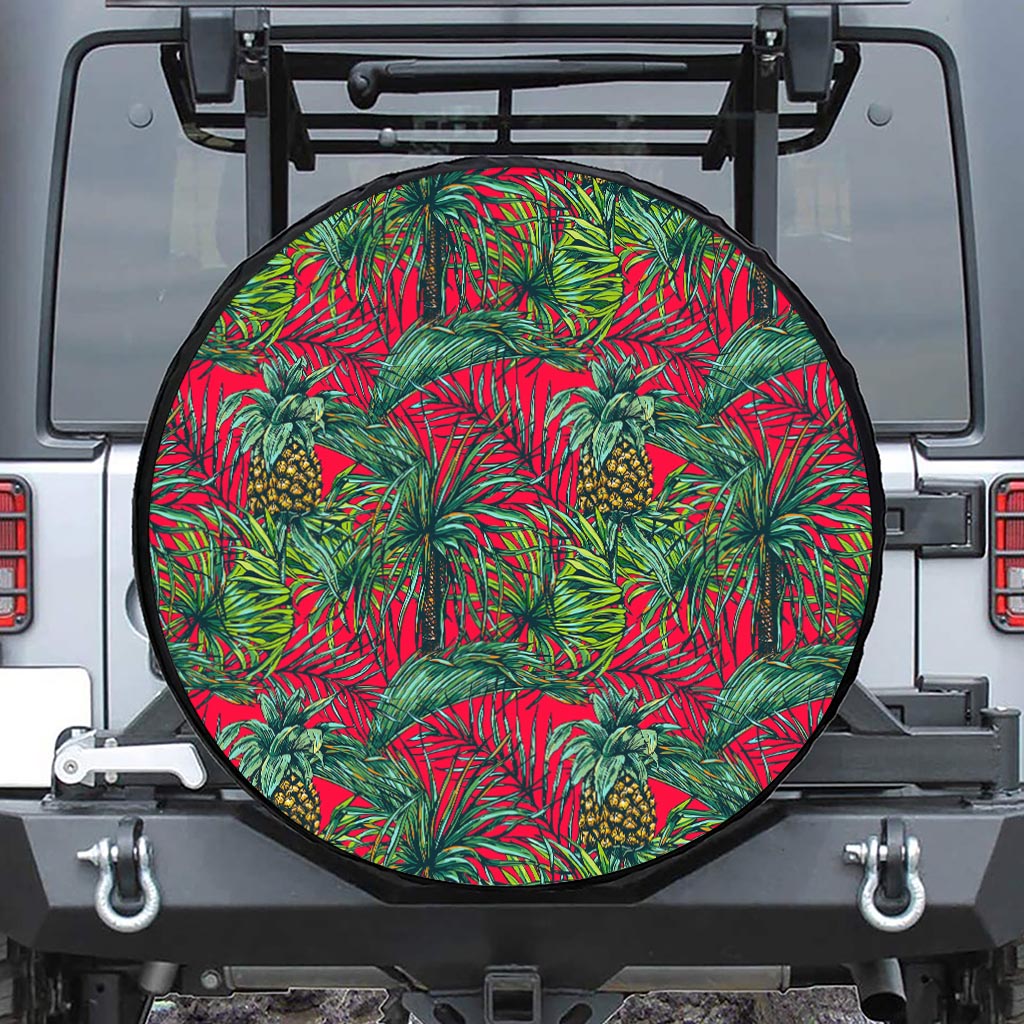 Pineapple Leaves Hawaii Pattern Print Leather Spare Tire Cover