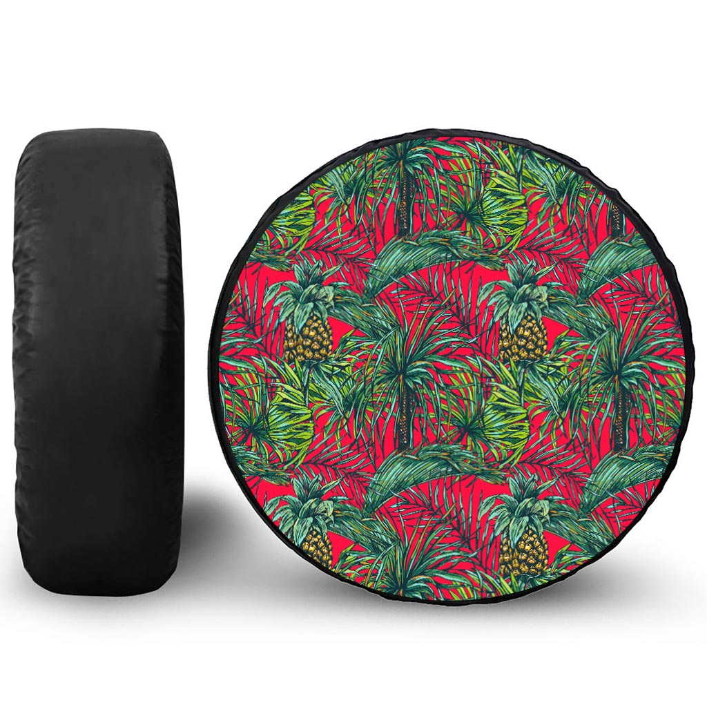 Pineapple Leaves Hawaii Pattern Print Leather Spare Tire Cover