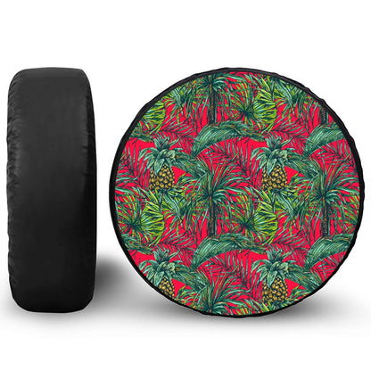 Pineapple Leaves Hawaii Pattern Print Leather Spare Tire Cover