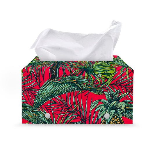 Pineapple Leaves Hawaii Pattern Print Leather Tissue Box Cover