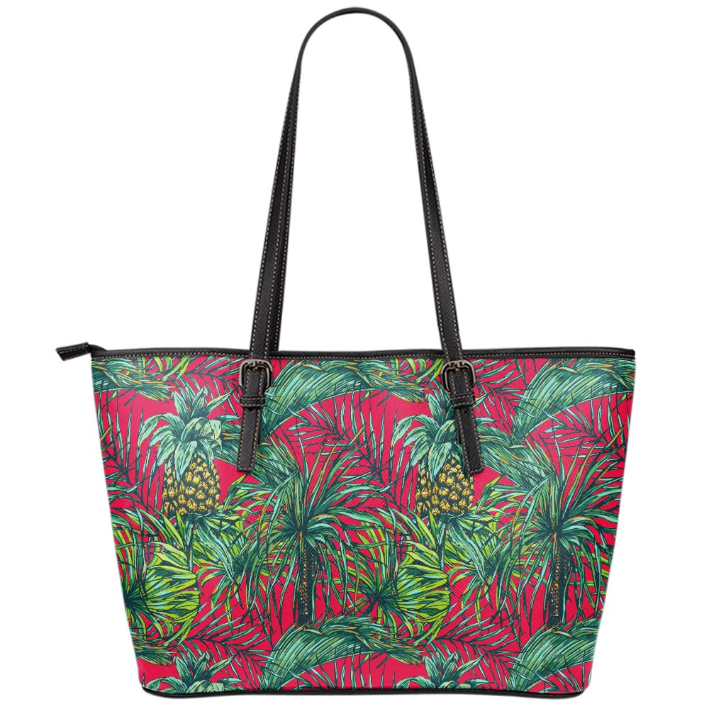 Pineapple Leaves Hawaii Pattern Print Leather Tote Bag