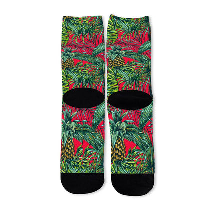 Pineapple Leaves Hawaii Pattern Print Long Socks