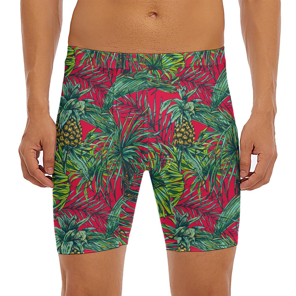 Pineapple Leaves Hawaii Pattern Print Men's Long Boxer Briefs