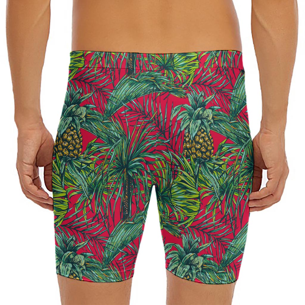 Pineapple Leaves Hawaii Pattern Print Men's Long Boxer Briefs