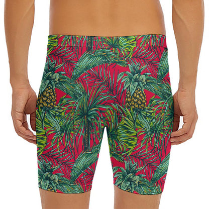 Pineapple Leaves Hawaii Pattern Print Men's Long Boxer Briefs