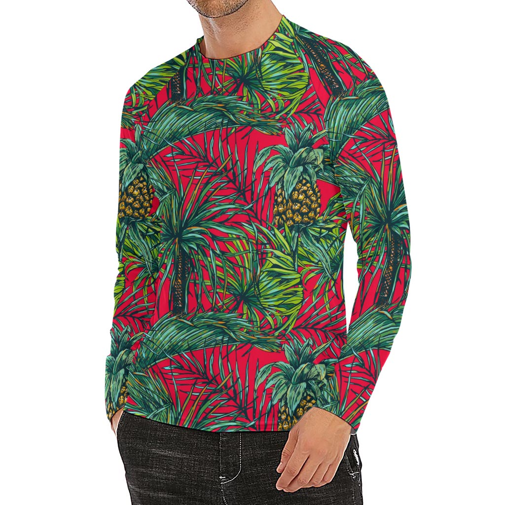 Pineapple Leaves Hawaii Pattern Print Men's Long Sleeve Rash Guard