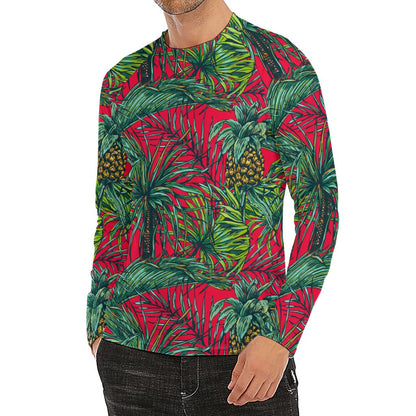 Pineapple Leaves Hawaii Pattern Print Men's Long Sleeve Rash Guard