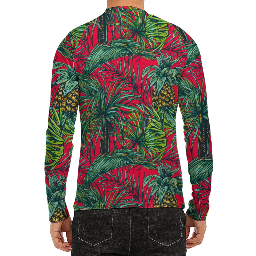 Pineapple Leaves Hawaii Pattern Print Men's Long Sleeve Rash Guard