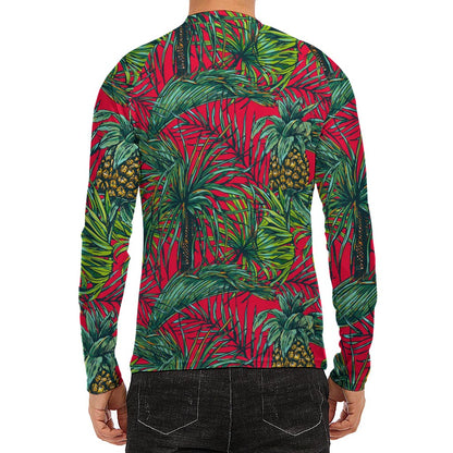 Pineapple Leaves Hawaii Pattern Print Men's Long Sleeve Rash Guard