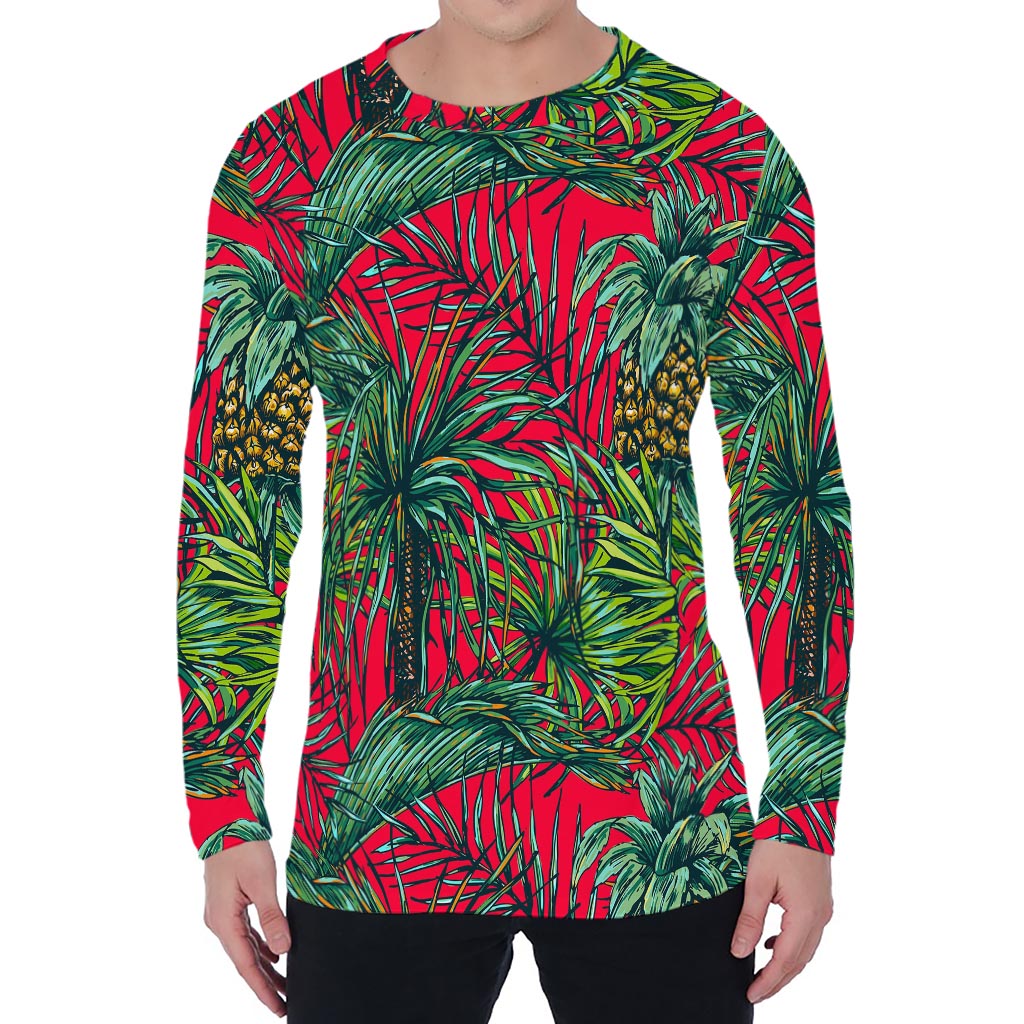 Pineapple Leaves Hawaii Pattern Print Men's Long Sleeve T-Shirt