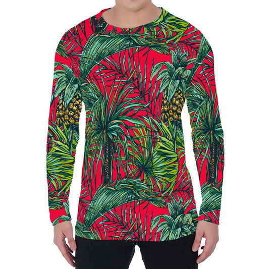 Pineapple Leaves Hawaii Pattern Print Men's Long Sleeve T-Shirt