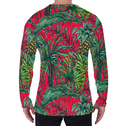 Pineapple Leaves Hawaii Pattern Print Men's Long Sleeve T-Shirt