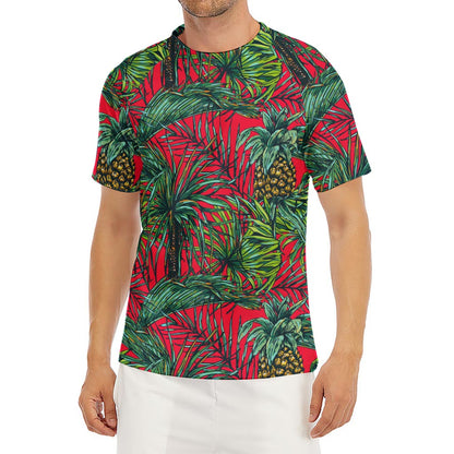 Pineapple Leaves Hawaii Pattern Print Men's Short Sleeve Rash Guard