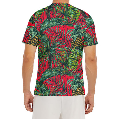 Pineapple Leaves Hawaii Pattern Print Men's Short Sleeve Rash Guard