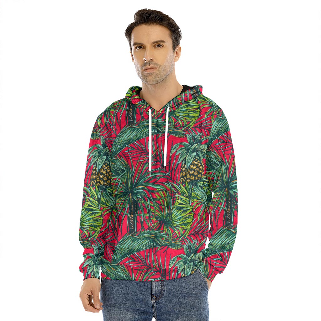 Pineapple Leaves Hawaii Pattern Print Men's Velvet Pullover Hoodie