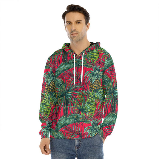 Pineapple Leaves Hawaii Pattern Print Men's Velvet Pullover Hoodie
