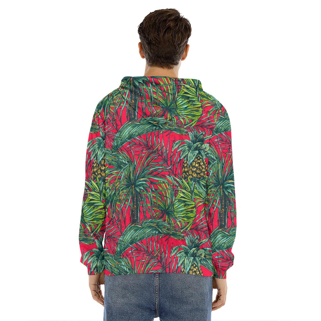 Pineapple Leaves Hawaii Pattern Print Men's Velvet Pullover Hoodie