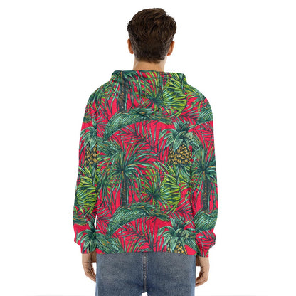 Pineapple Leaves Hawaii Pattern Print Men's Velvet Pullover Hoodie