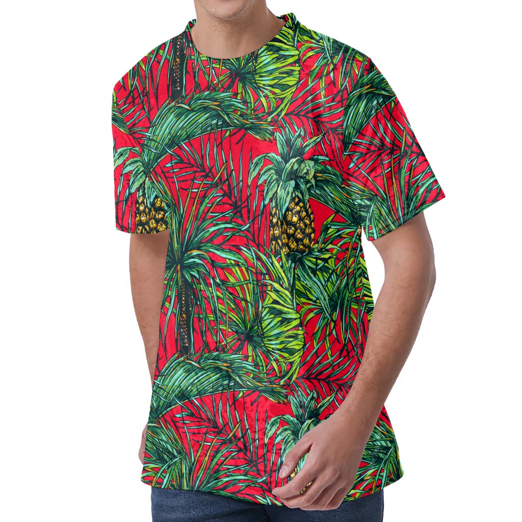 Pineapple Leaves Hawaii Pattern Print Men's Velvet T-Shirt