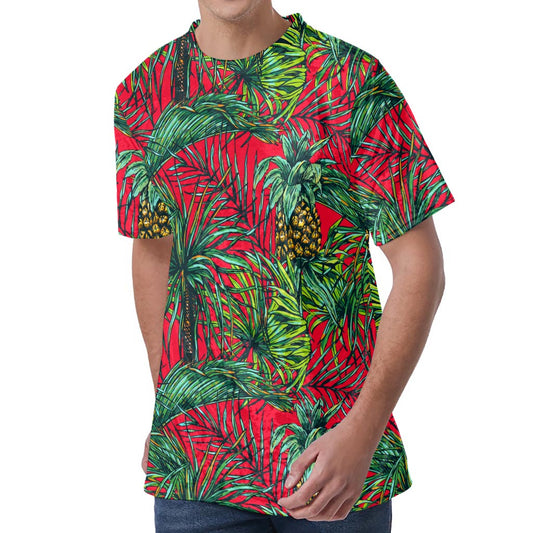 Pineapple Leaves Hawaii Pattern Print Men's Velvet T-Shirt