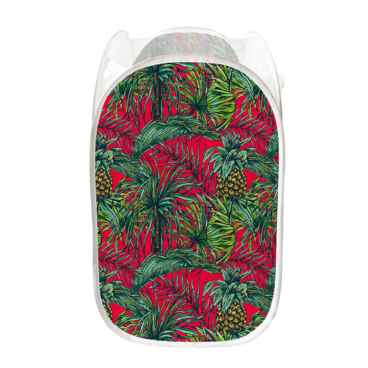 Pineapple Leaves Hawaii Pattern Print Mesh Laundry Hamper