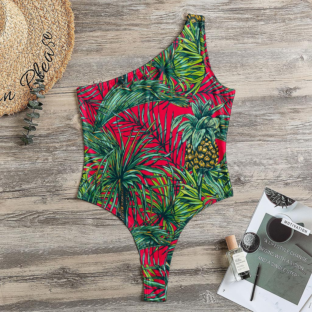 Pineapple Leaves Hawaii Pattern Print One Shoulder Bodysuit
