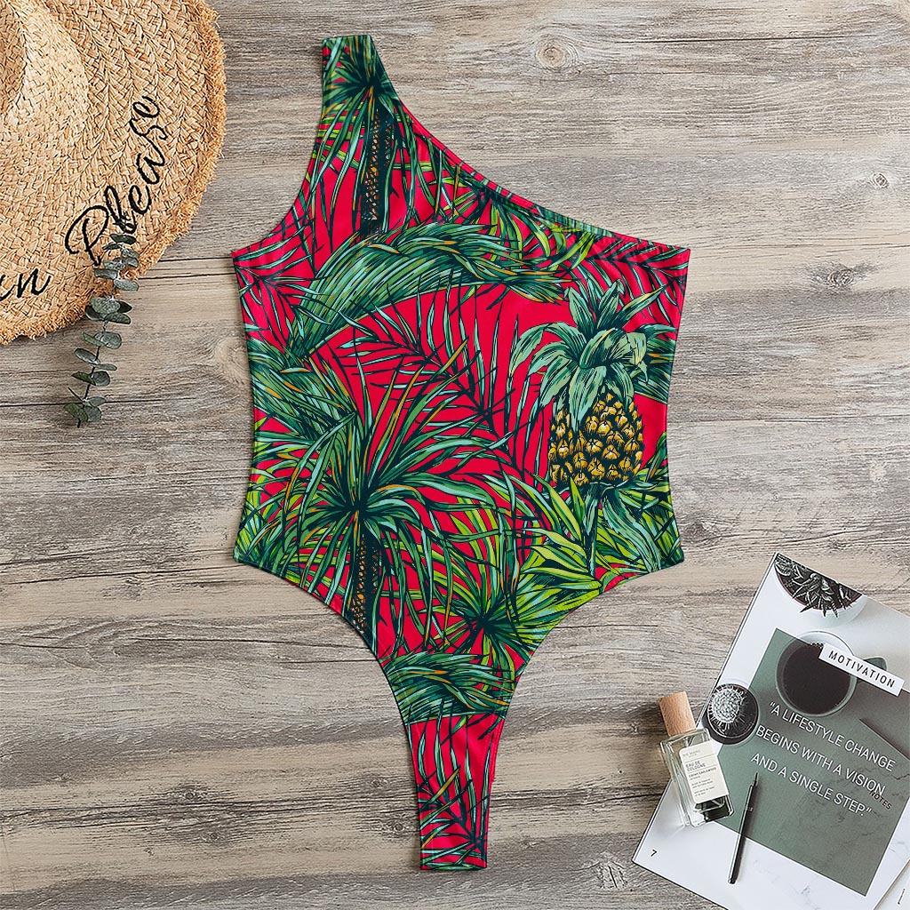 Pineapple Leaves Hawaii Pattern Print One Shoulder Bodysuit