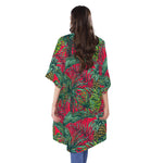 Pineapple Leaves Hawaii Pattern Print Open Front Beach Cover Up