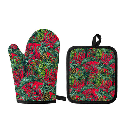 Pineapple Leaves Hawaii Pattern Print Oven Mitt And Pot Holder Set