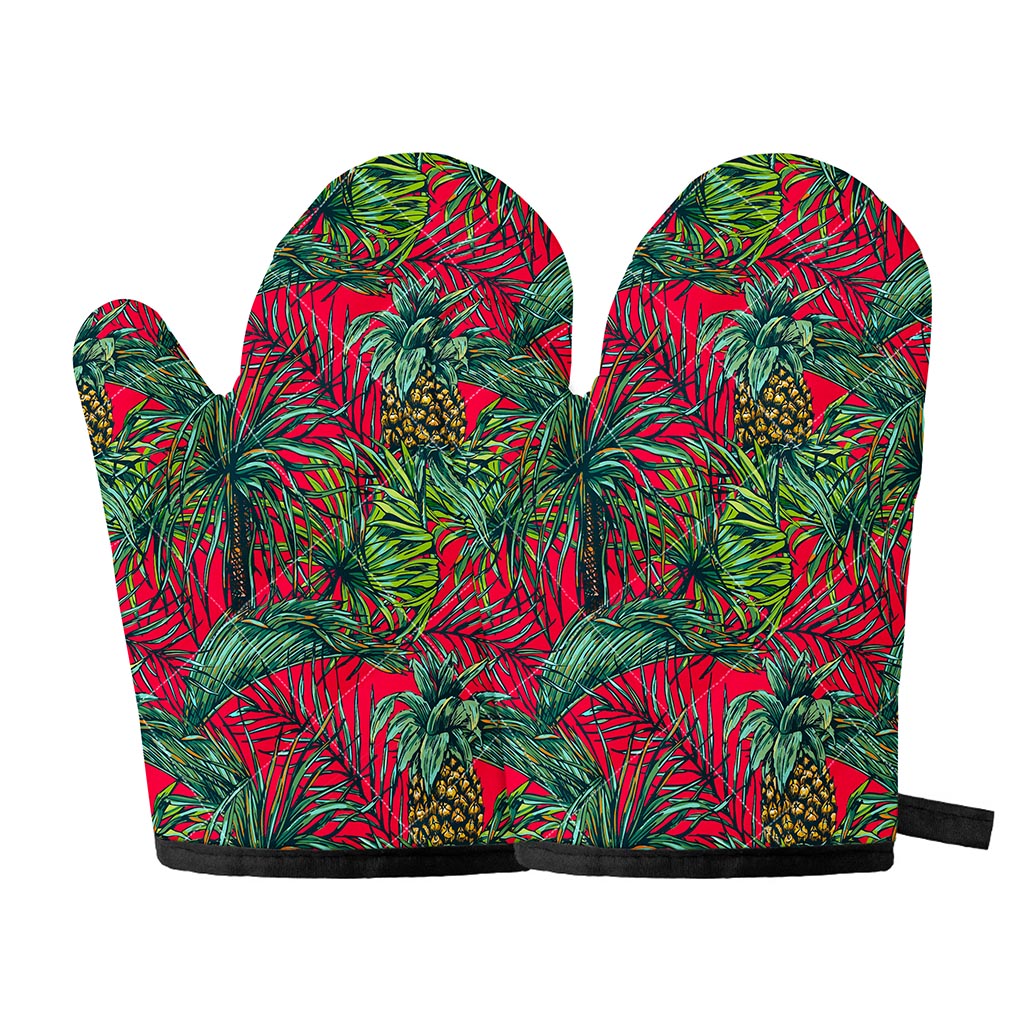 Pineapple Leaves Hawaii Pattern Print Oven Mitts
